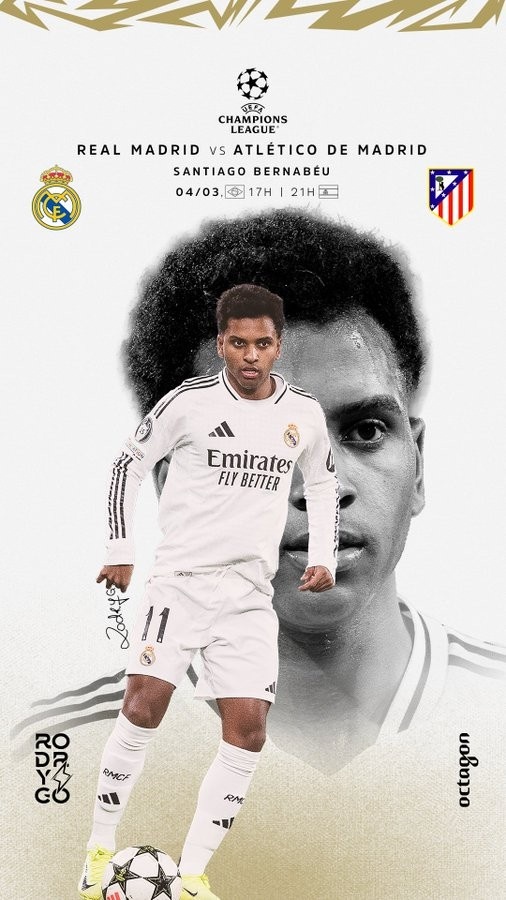 歐冠馬德里德比！羅德里戈曬個(gè)人海報(bào)：伯納烏見，HALA MADRID