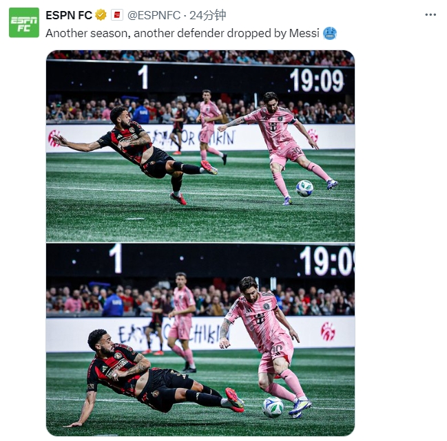 名場面記錄！ESPN曬照：又一個賽季，又一名后衛(wèi)被梅西扣倒