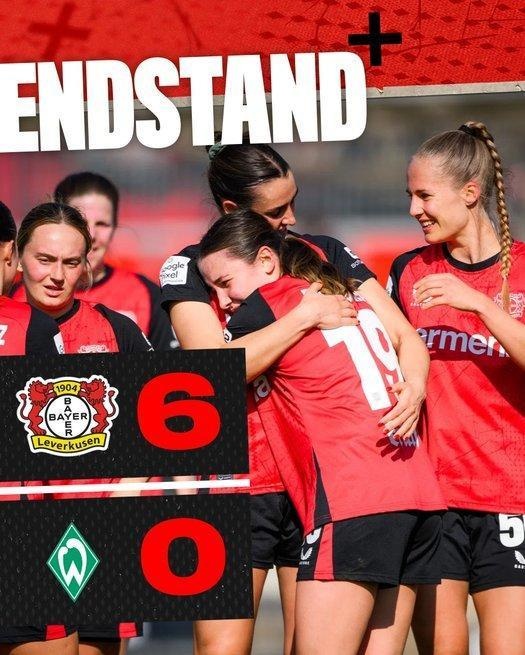 勒沃庫森女足6-0云達(dá)不來梅女足，沈夢露首發(fā)出場59分鐘