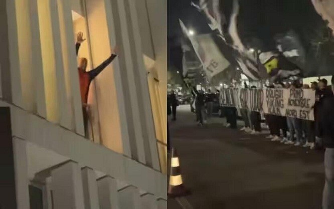 都體：尤文球迷來到酒店外支持新主帥，圖多爾向球迷們揮手致意